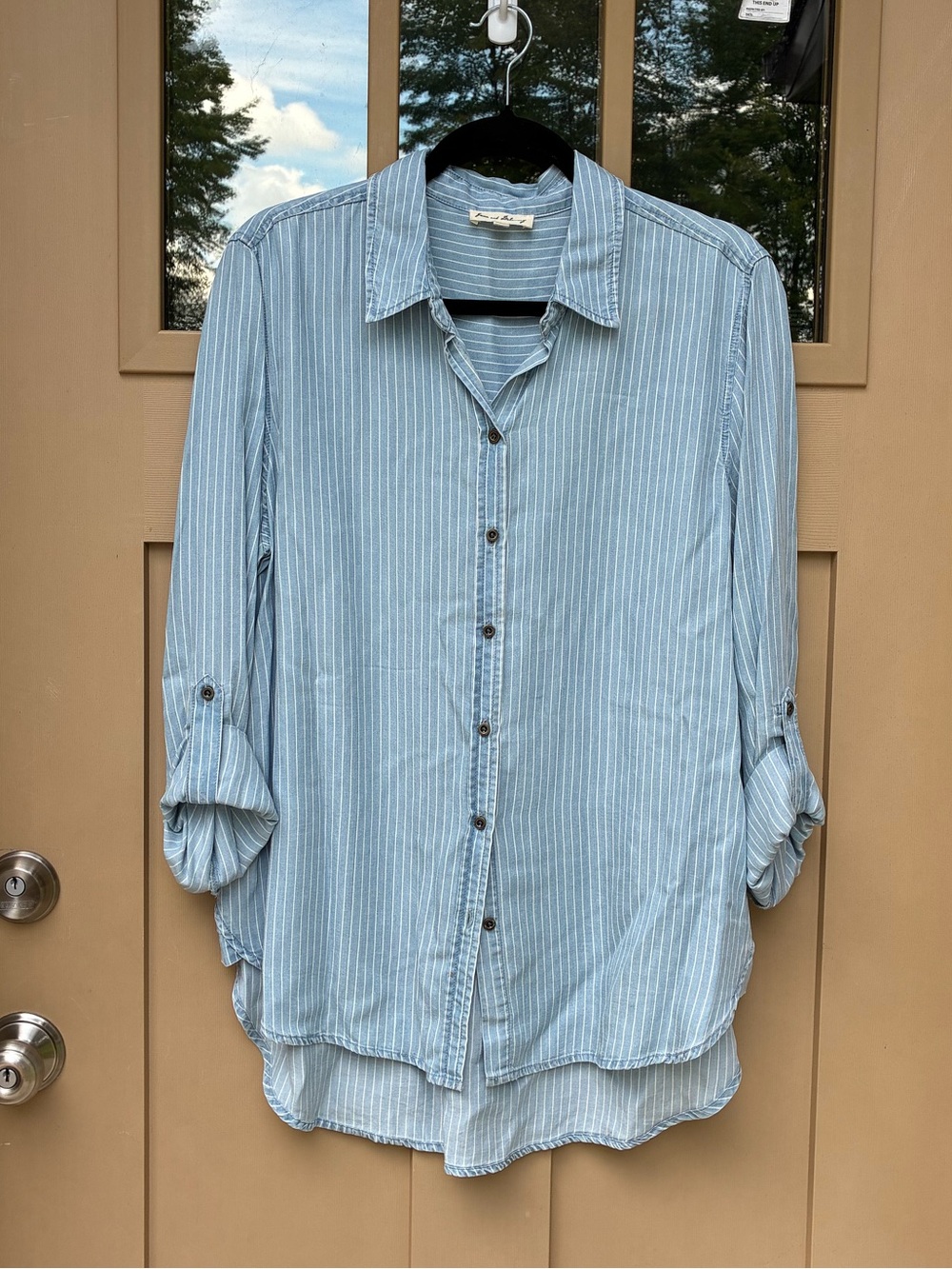 Jane and Delancey Button Down Shirt Blue and White Stripes Women's Large